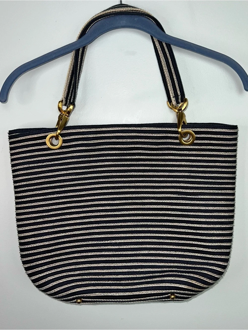 Eric Javits New York Navy Ivory Striped Squishee Tote Shoulder Bag Resort